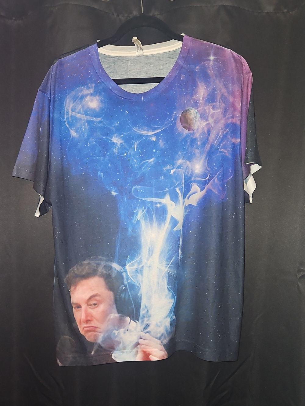 Sublivie Galaxy Elon Musk Smoking Graphic Tee - Large
